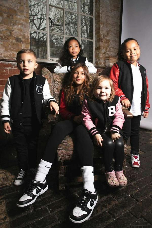 Infinity Leather Kids Wool Varsity Bomber Jacket with Real Leather Sleeves 3-13 yrs