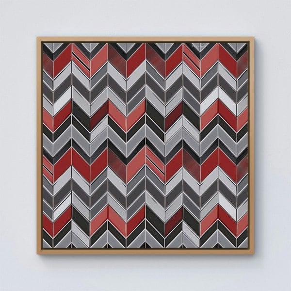 Warren Reed Red Grey Geometric Pattern Framed Canvas