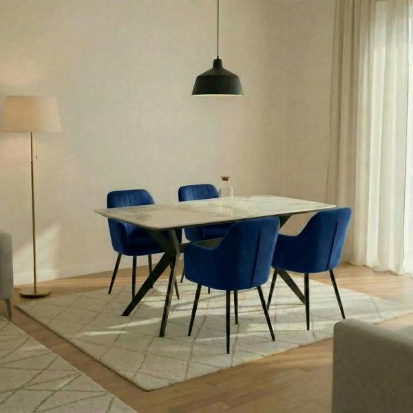 San Diego Marble Top Dining Table with Charlotte Velvet Chairs - Madefor.Living