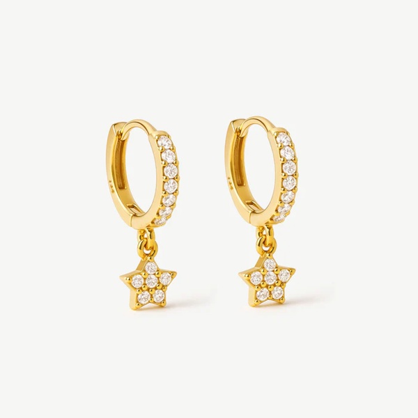 Small Hoop Earrings With Star Charms in 18k Gold