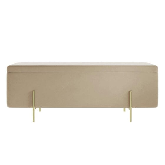 Wyld Haus Elowen Rectangle Storage Ottoman Bench Cream Boucle Gold Metal Legs