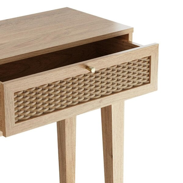 Wyld Haus Waterford Oak Wood and Rattan Desk Table 2 Drawers