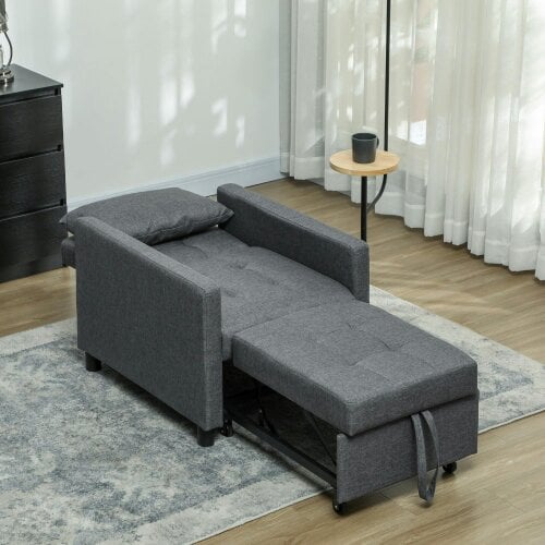 Wyld Haus Loco Suro Dark Grey 3 In One Convertible Chair Bed With Adjustable Back Cushion And Footrest