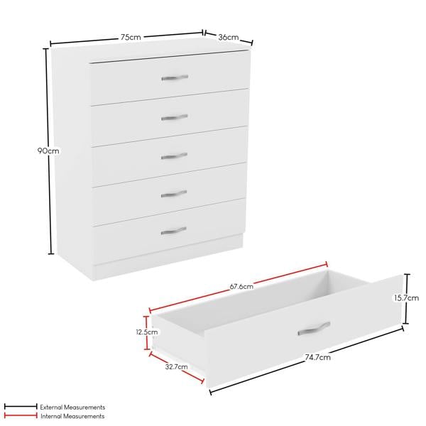 Vida Designs Riano 5 Drawer Chest, Black