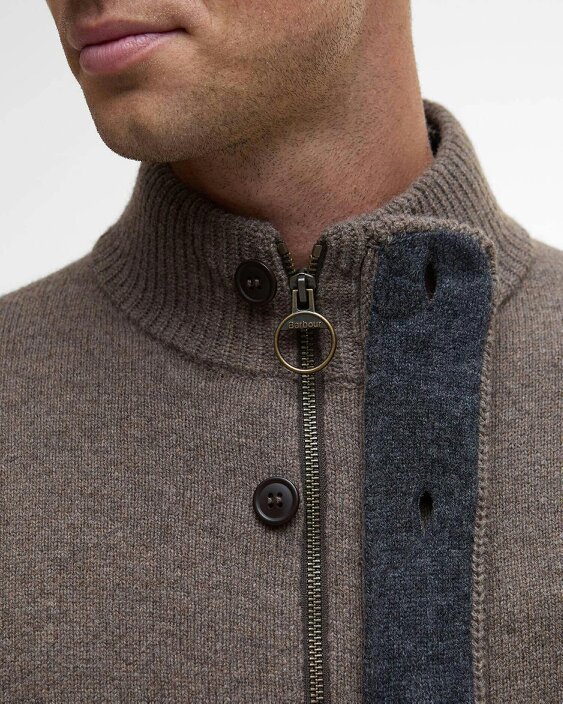 Barbour Essential Zip Thru Elbow-Patch Cardigan - Dark Stone