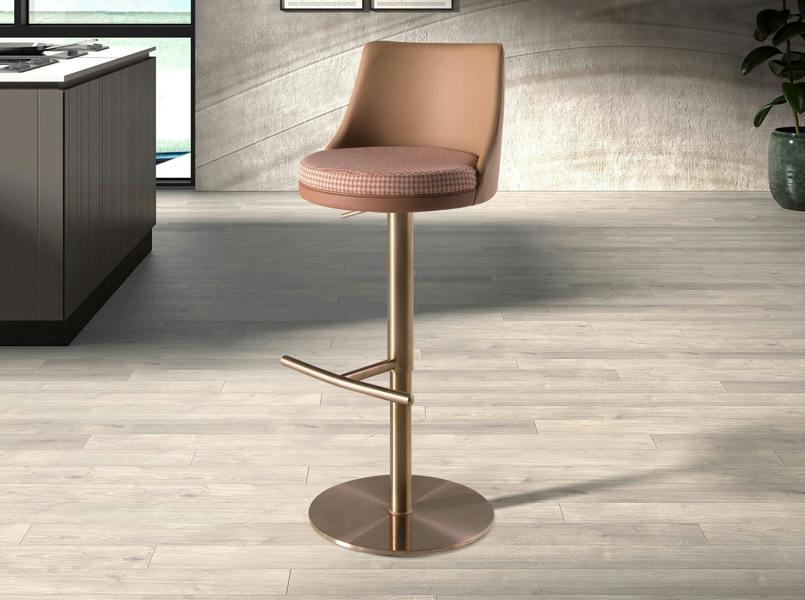 Angel Cerdá Swivel Stool in Terracotta Brown and Beige Fabric and Brown Leatherette 4229