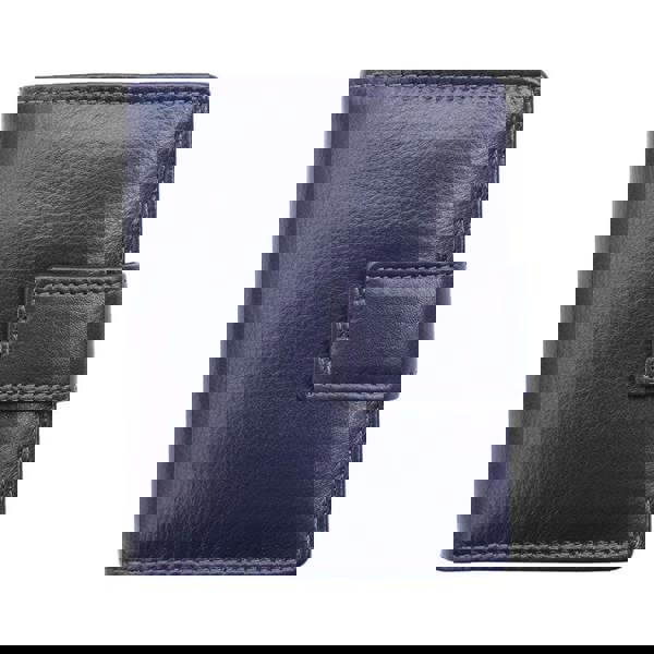 Soft purple leather trifold purse with secure tab fastening – front view