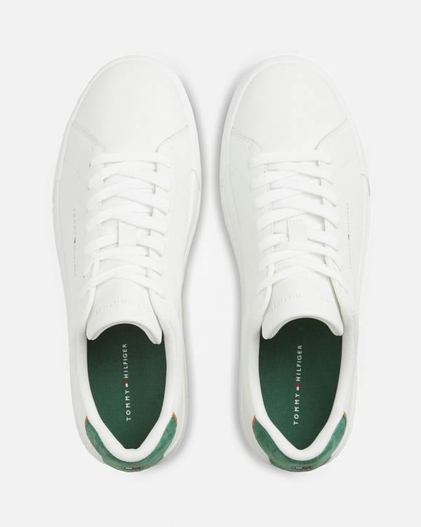 Tommy Hilfiger Court Leather Detail Mens Trainer - Ecru/Street Green