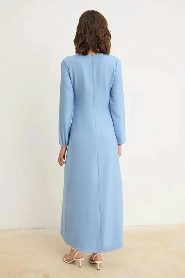 WOVCOR Tie Waist Long Sleeve Maxi Dress