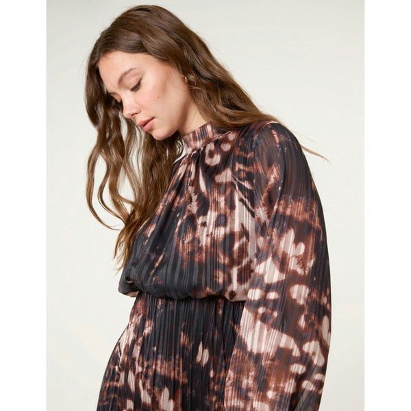 Blue Vanilla High Neck Metallic Pleated Dress