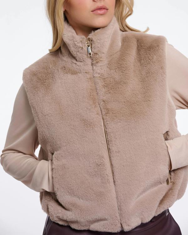 Rino & Pelle Nikki Womens Short Faux Fur Waistcoat - Oat | CHO | Designer Womens Short faux fur waistcoat