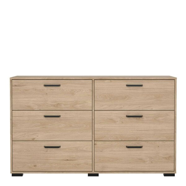 Wyld Haus Stuttgart Natural Oak Chest of 6 Drawers Black Metal Handles