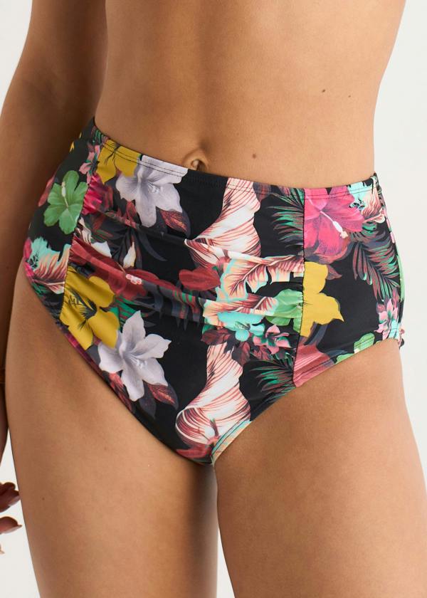 Gini London Multi Tropical Floral Ruched Panel Bikini Bottom