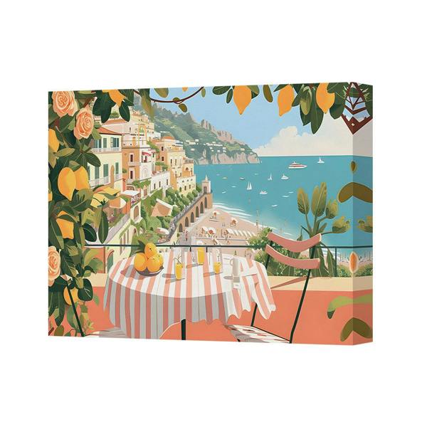 Benjamin Tate Design Enchanting Mediterranean Seaside Cafe Canvas Wall Art