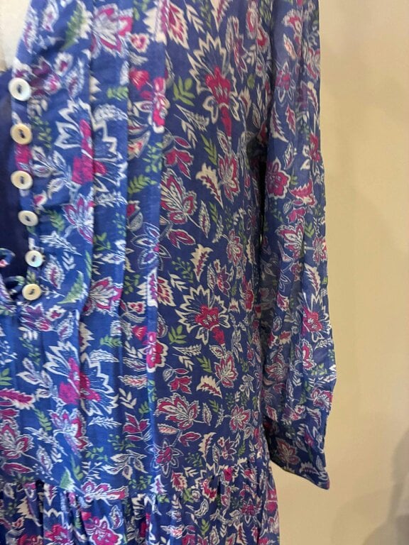 Inky blue cotton / silk mix maxi dress and separate under vest. With side pockets. Beautiful breathable fabric.