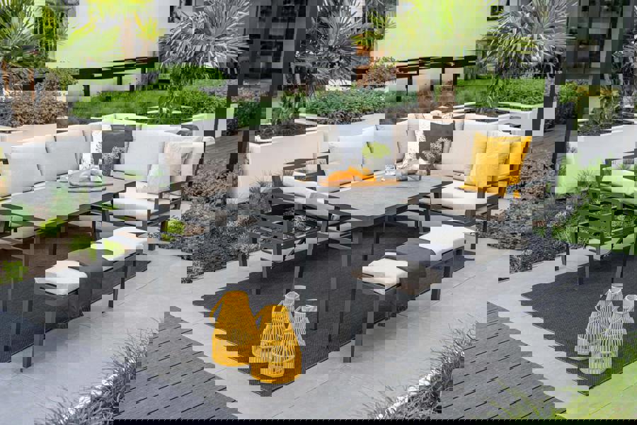 Garden Impressions Corsica Sand Cushions - Lounge & Dining Corner Sofa, with Table and Bench