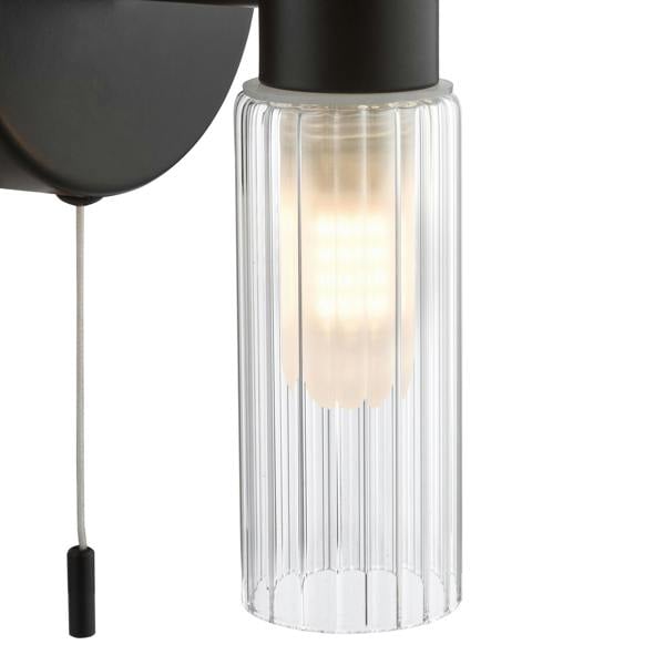 Pagazzi Lighting Hannah 2 Light Matte Black & Glass IP44 Wall Light