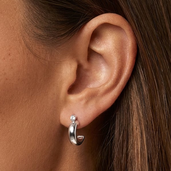 Huggie Hoop Stud Earrings With Stone in 18k Gold or Silver