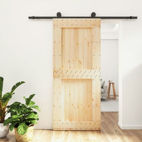 Berkfield Sliding Door with Hardware Set 90x210 cm Solid Wood Pine