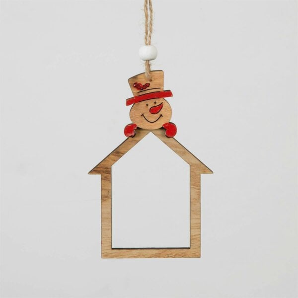 Shatchi 35cm Wooden Christmas Hanging Decoration Snowman Head Home Shape with Twine