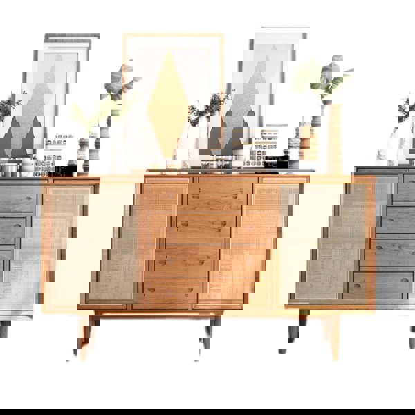 Evadne Rattan Sideboard with 2 Doors and 4 Drawers, Pine Wood-Rit Concept-Rit Concept