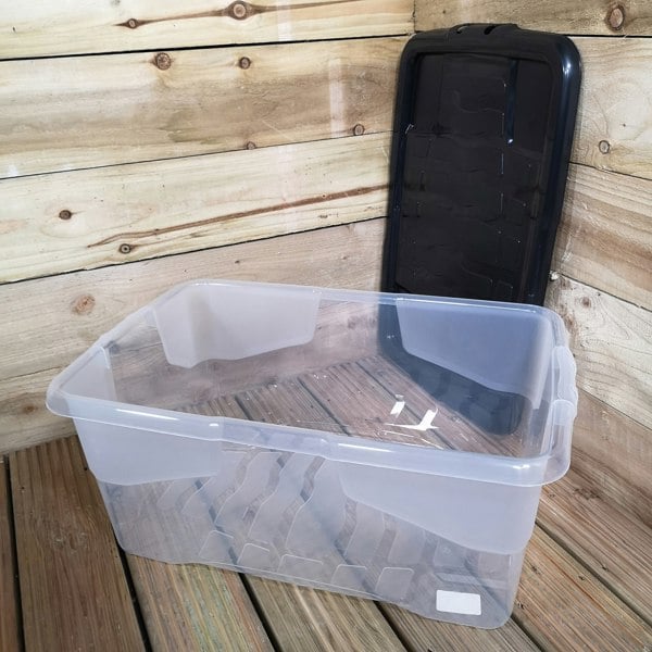 Samuel Alexander 10 x 42L Clear Storage Box with Black Lid, Stackable and Nestable Design Storage Solution