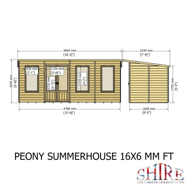 Shire 16x6 Peony Summerhouse 12mm Shiplap interlock cladding