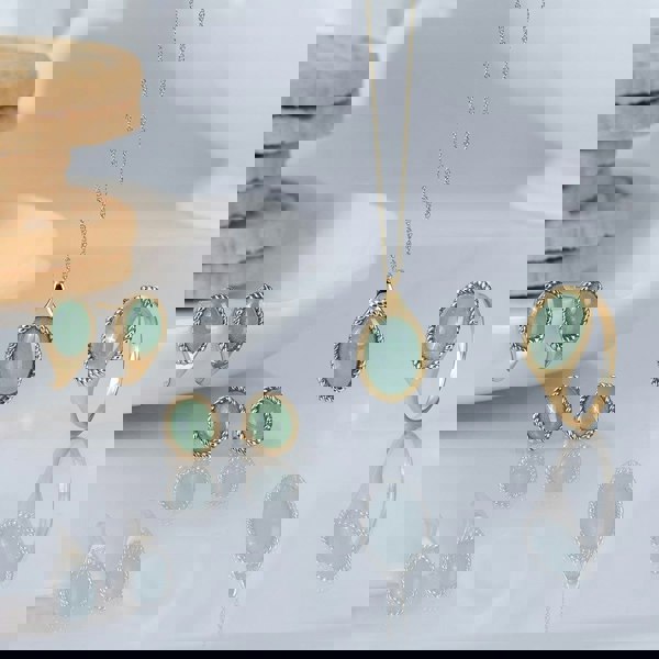 Gemondo Classic Oval Green Jadeite Drop Stud Earrings in 9ct Yellow Gold