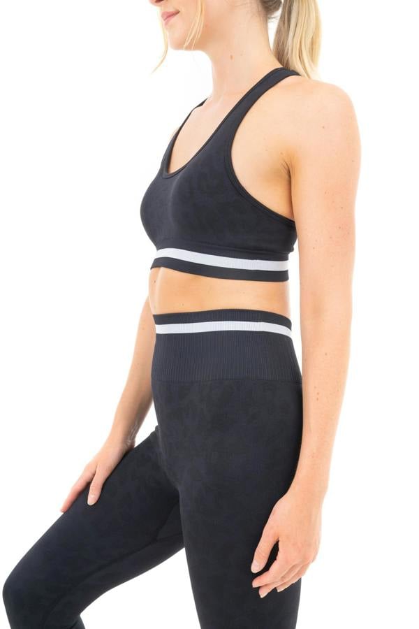 Smart Living Women's Leopard Print Seamless Padded Sports Bra - Black