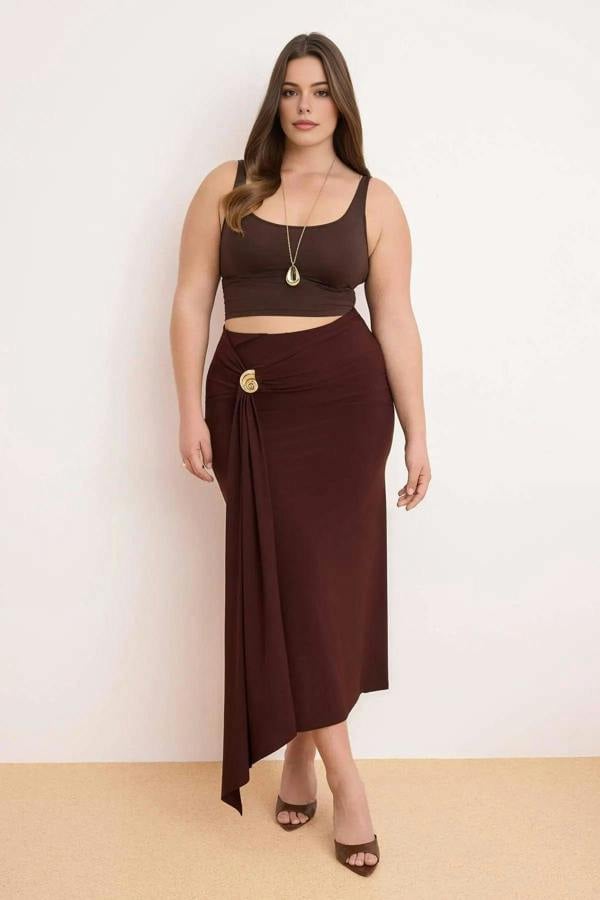 WOVCOR Knitted Maxi Skirt with Accessory Details