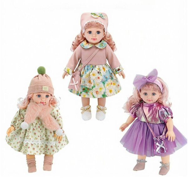 deAO Toys Baby Doll Gift Set with Outfits, Cat Figure & Hair Accessories – Dress‑Up Fashion Doll Playset for Kids Ages 3+