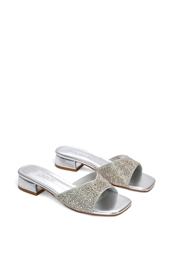 XY LONDON Low Heel Sandal Mules With Diamante Details
