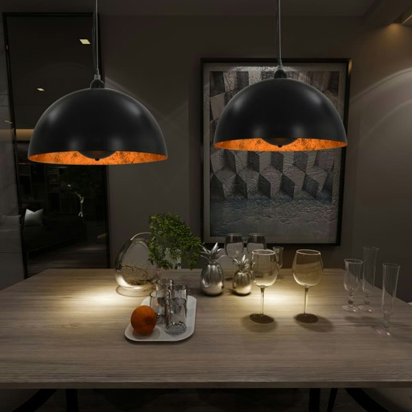 Berkfield Ceiling Lamps 2 pcs Black and Gold Semi-spherical 40 cm E27