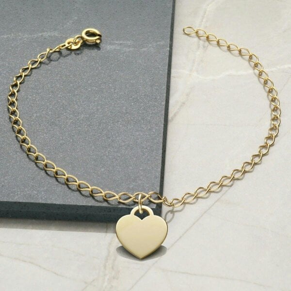 Christopher James of London 9ct Yellow Gold Plated Curb Anklet With Your Choice of Charm - 5. Heart Charm