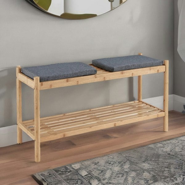 Rafaelo Mobilia Bamboo Shoe Storage Bench With 2 Cushioned Seat