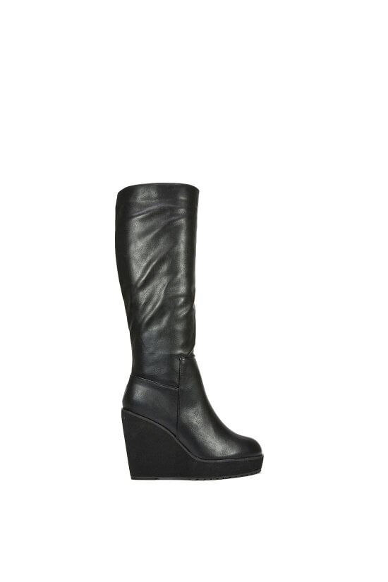 XY LONDON Knee High Wedge Heel Boots With Platforms