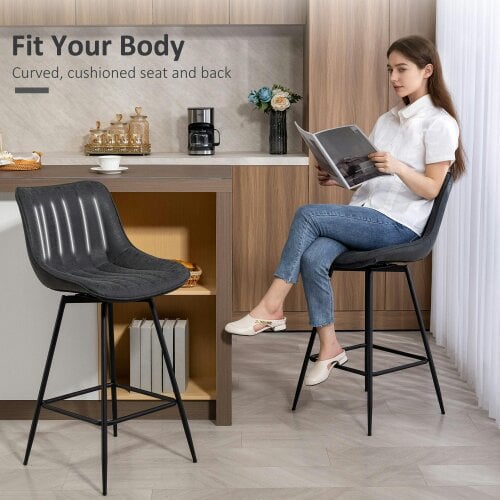 Wyld Haus Lono Set Of 2 Black Faux Leather Swivel Counter Stools