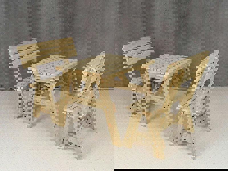 Victoria Picnic Table Benches and Set With Backrest - Wooden Outdoor Dining Set for Gardens and Patios