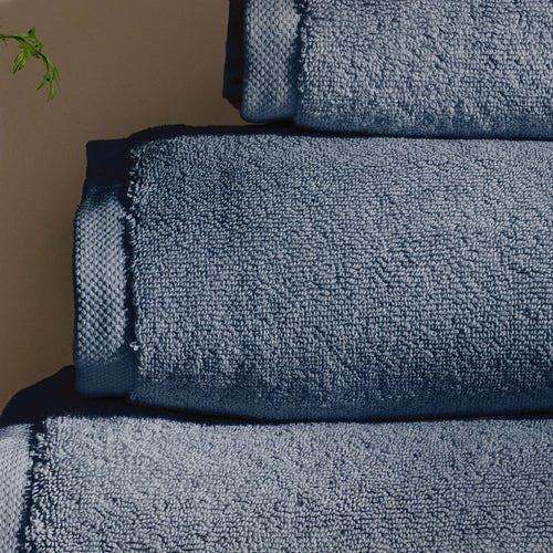 Storm Blue Supima Cotton Towels Bale bedroom detail | Soak and Sleep