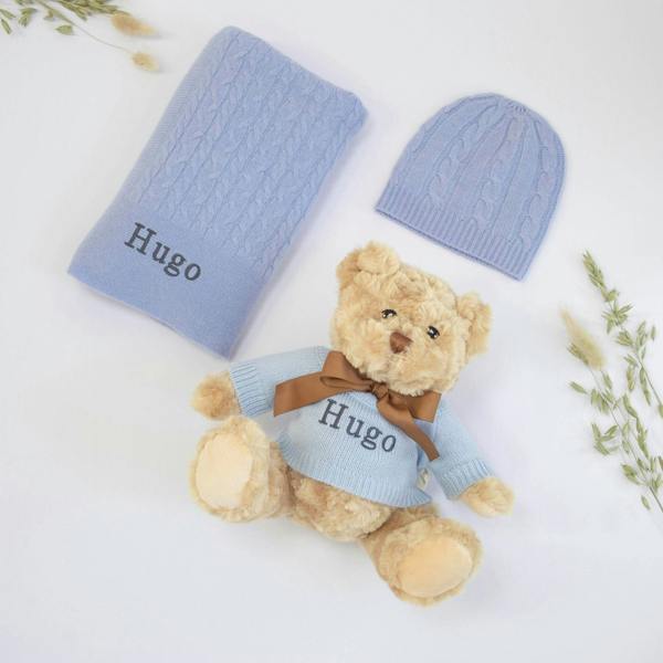 The Baby Gifting Company CASHMERE AND TEDDY GIFT SET - CORNFLOWER BLUE