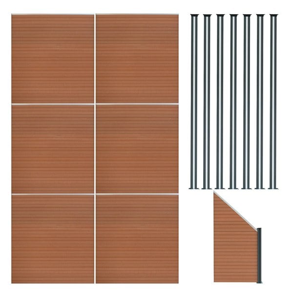 Monstershop Composite Fence Panels x 6, Angled Piece & LED Posts x 7 - Brown