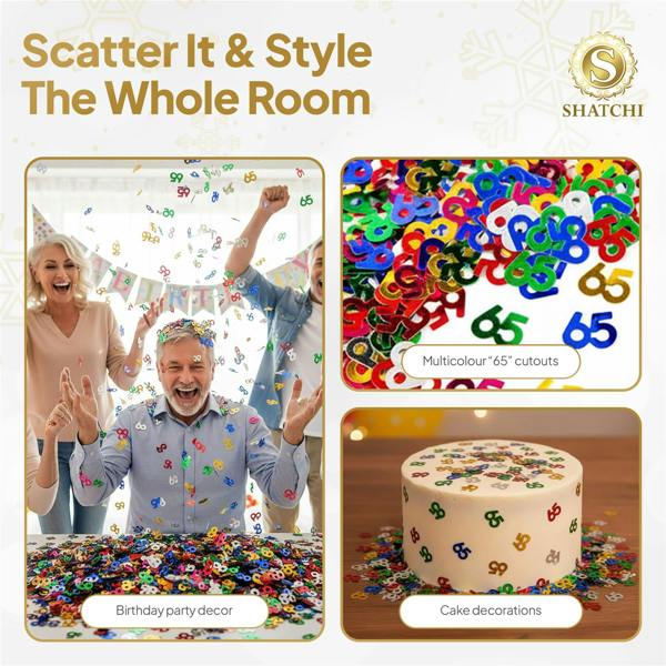 65th Birthday Metallic Confetti Decoration, Multicolour Foil Party Pack Range image 3