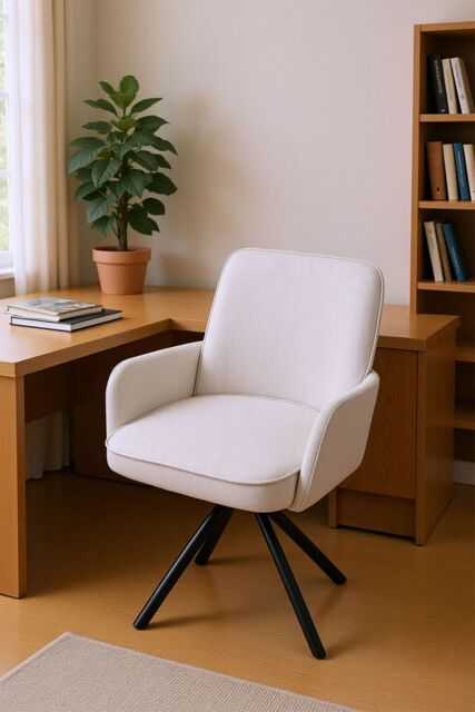 Living and Home Linen Modern Swivel Chair with Black Legs