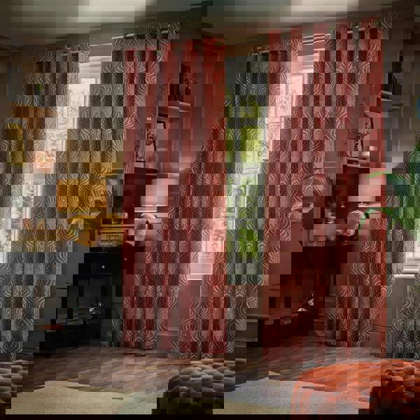 Paoletti Gatsby Jacquard Eyelet Curtains - Terracotta