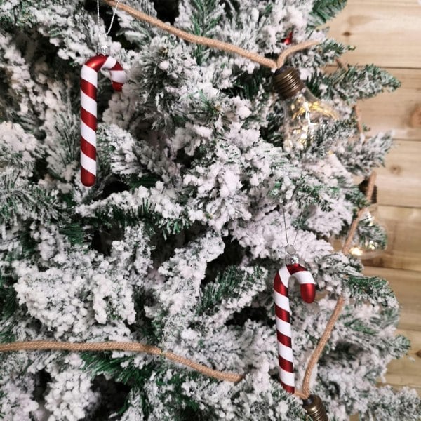 Samuel Alexander Set of 6 12cm Glass Red and White Stripe Candy Cane Christmas Tree Decorations