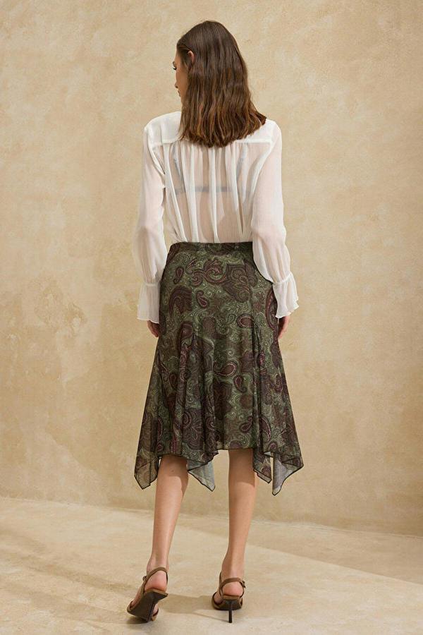 WOVCOR Floral A-Line Ruffled Regular Waist Midi Tulle Knit Skirt