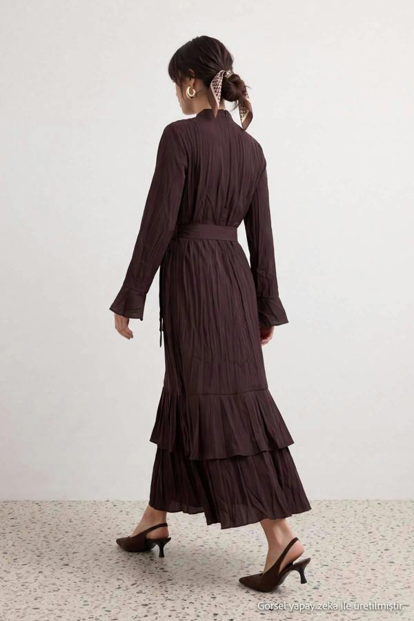 High Neck Long Sleeve A-Line Maxi Dress
