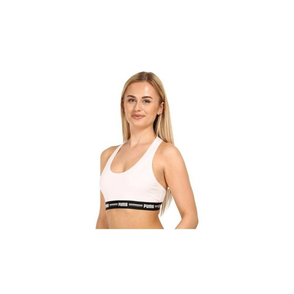 Puma Striped Logo Racerback Bra Top, White