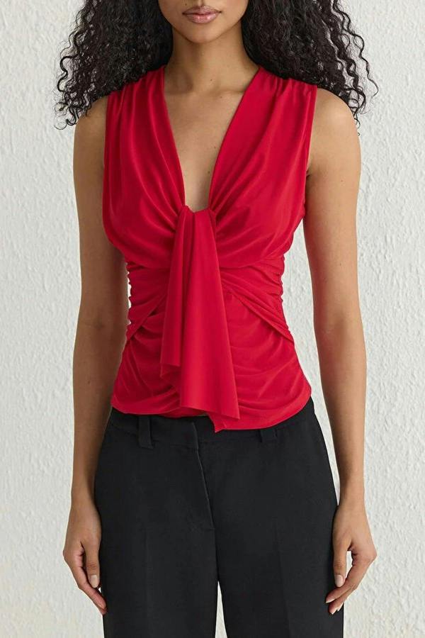 WOVCOR Drape Detail Knitted Blouse