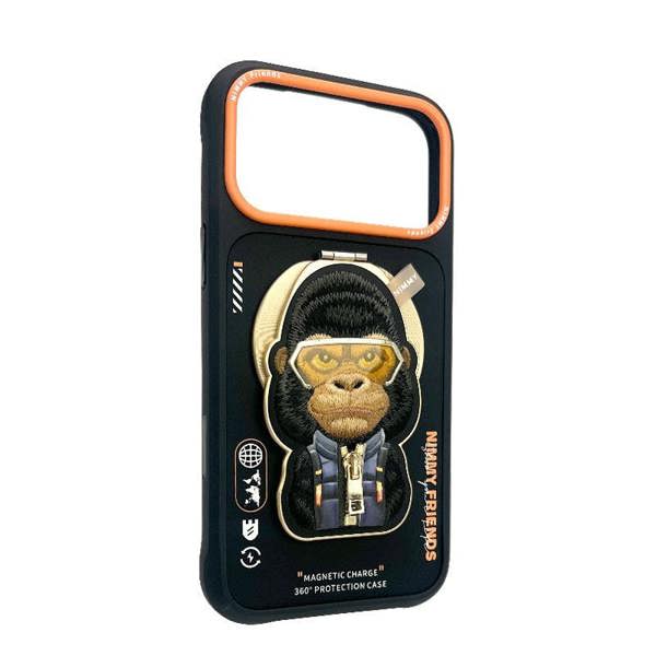 Nimmy Friends Nimmy Cool & Cute 2.0 Gorilla Case with MagSafe Stand for iPhone 17 Pro 6.3" Black Orange - N-YJKM-CXZJZH-IP17-PRO-016